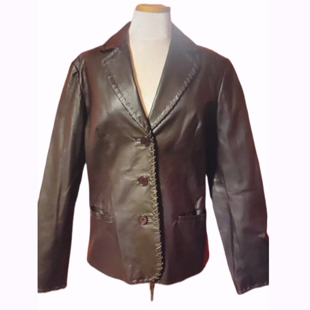Brown Leather Jacket Coat Blazer by Newport News Size 14